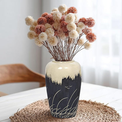 Black and White Vase, 8 Inch Modern Ceramic Vase for Pampas Grass, Farmhouse Decorative Vases for Home Decor, Centerpiece for Kitchen Table, Living Room Shelf Decor