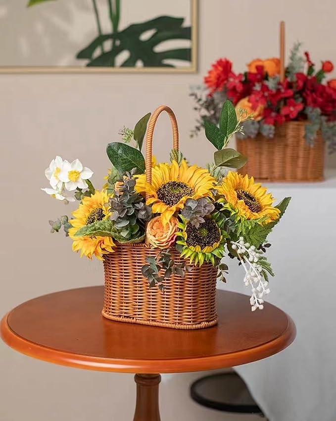 DuHouse 12pcs Artificial Sunflowers with Long Stems 5.5" Silk Sunflowers Bulk for Wedding Home Garden Outdoor Party Decoration(Yellow)