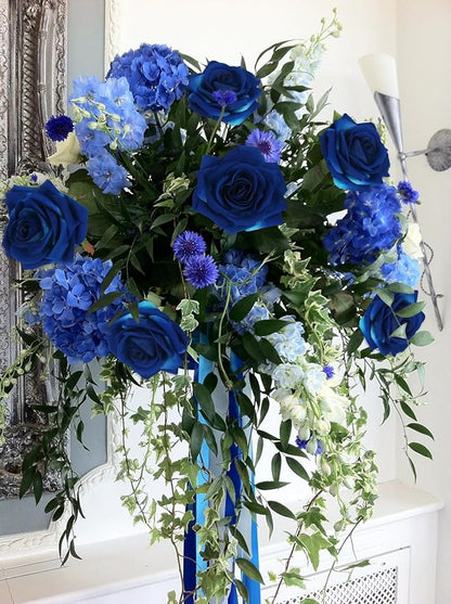 Blue Artificial Roses 16pcs Velvet Royal Blue Roses Silk Flowers 3.94" Fake Blue Roses Artificial Flowers for Wedding Flowers for Centerpieces Home Party Decor (Royal Blue)