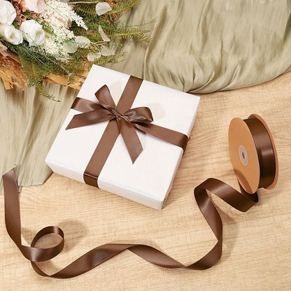 LaRibbons Brown Satin Ribbon 1 Inch 50 Yards Thin Luxury Double Faced Mocha Mousse Silk Ribbon for Flower Bouquet Crafts Gift Wrapping Wedding Decoration