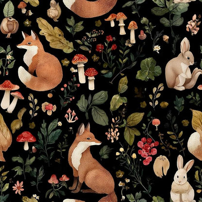 Vintage Fox Rabbit Mushroom Peel and Stick Wallpaper Removable Whimsical Botanical Leaf 17.7" x 118.11" Wall Paper Watercolor Self Adhesive Contact Paper for Classroom Bedroom laundry room bathroom