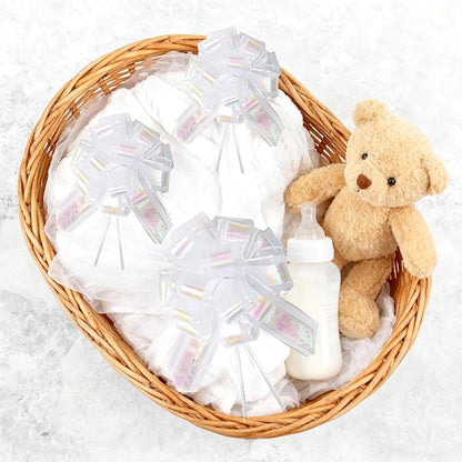 10-Pack Pearl White Pull Bows for Gift Wrapping - 6 Inch Reusable Ribbon Bows, Large Instant Floral Decor Bows for Wedding, Christmas, Birthday Decor, Gift Basket & Party Decorations