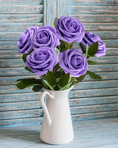 JOYLEX Artificial Flowers Realistic Roses, Real Looking Fake Roses with Stem for DIY Wedding Bouquets Centerpieces Bridal Shower Party Home Romantic Decorations (Purple, Regular 3" - 200pcs)