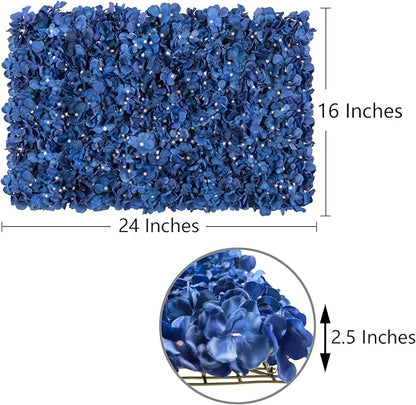 Flower Wall Panel Set, U'Artliens Artificial Wall Flower Backdrop 24x16 Inch 3D Silk Hydrangea Rose Floral Panel for Photo Background Home Party Wedding Backdrop Decoration(2pcs, Royal Blue)