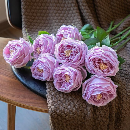 Fake Flowers for Decoration Home Decor Real Touch Artificial Flowers Austin Rose Peony Latex Fake Flower Living Room Decoration Vivid Pink Roses Peonies (Light Purple 4pcs)