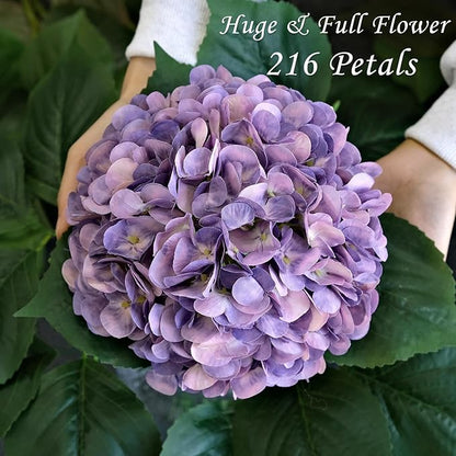 4Pcs Puple Artificial Silk Hydrangea Flowers,22" Silk Faux Hydrangea Bouquet for Home Table Centerpieces Wedding Garden Party Decoration