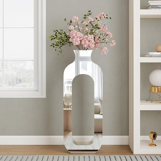 Mirrored Hollow Floor Vase 31.5" Tall, Large Silver Glass Floor Vase Modern Luxury Decorative Vases for Living Room Home Decor