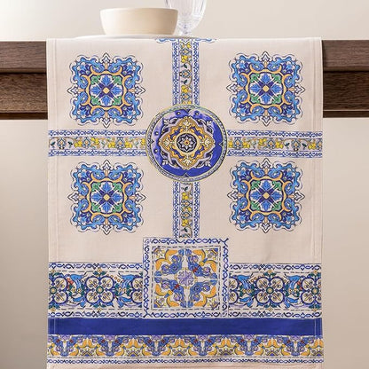 Maison d' Hermine Tablerunners 100% Combed Cotton Premium Table Runner Decorative Table Cover, Home, Kitchen, Dining, Sciacca, Double Layer - (14.5"x108")