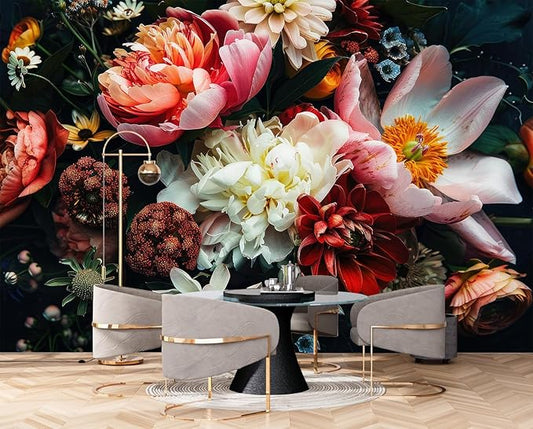 Dark Floral Wallpaper Peel and Stick Large Peony Flower Self Adhesive Wall Mural for Bedroom 157"x108"