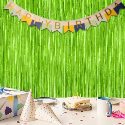 2 Pack Backdrop Curtains, 3.28 Feet x 7.05 Feet Grass Green Fringe Curtains, Metallic Tinsel Backdrop Foil Curtains Streamer, Party Supplies Party Decorations Photo Props