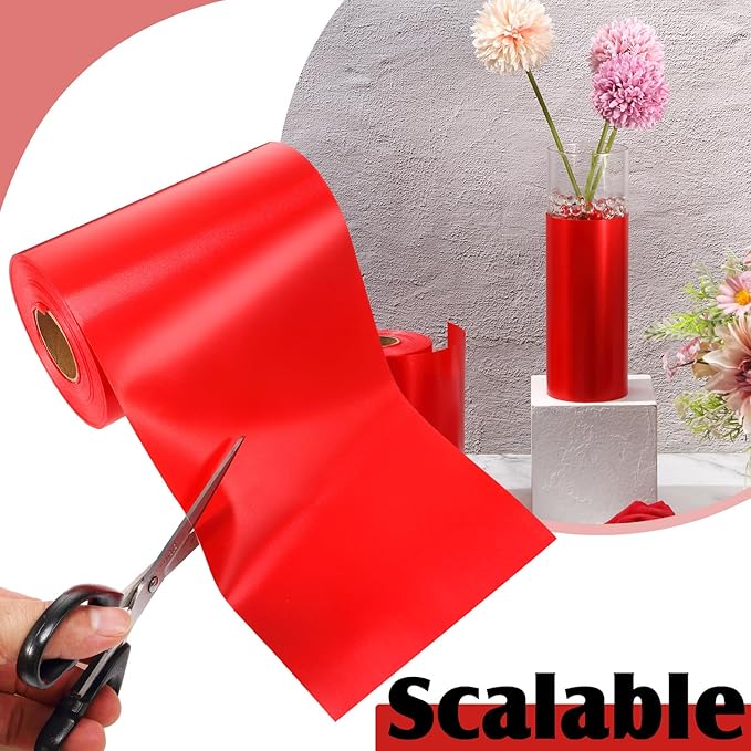 Syhood Outdoor Leaf Ribbon Floral Satin Ribbon for Crafts Aspidistra Waterproof Holiday Outdoor Decoration(6 Inch X 54 Yards,Red)
