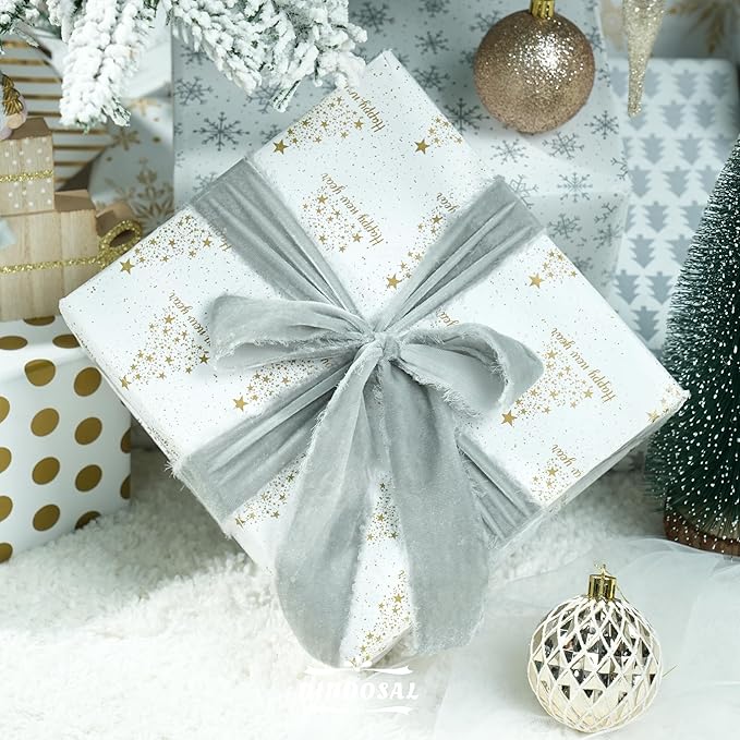 Silver Velvet Ribbon 1.5 inch Silver Frayed Velvet Raw Edge Ribbon for Christmas Wreaths, Tree Decoration, Flower Bouquet, Gift Wrapping, Bows Making -3 Yards
