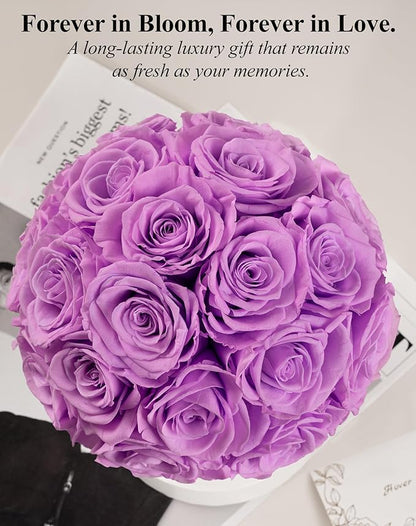 Preserved Roses Dome in a Box, Forever Real Roses Decor, Eternal Flowers for Delivery Prime, Best Gifts Birthday, Wedding, Anniversary, Mother's Day, Christmas for Her, 18-Pieces (Purple)