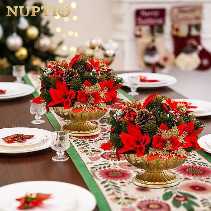 NUPTIO Small Gold Vases for Centerpieces: Brass Compote Vases for Flowers - Metal Pedestal Bowl Decor for Wedding Table Home Set of 10