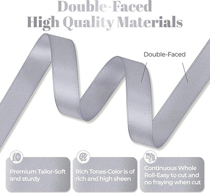 Gray Satin Ribbon, Double Faced 1/2 Inch X 50 Yards Gray Ribbon, Premium Satin Ribbon for Gift Wrapping, Crafts, Hair Bow Making, Sewing, Flower Bouquet, Wedding Party Decor