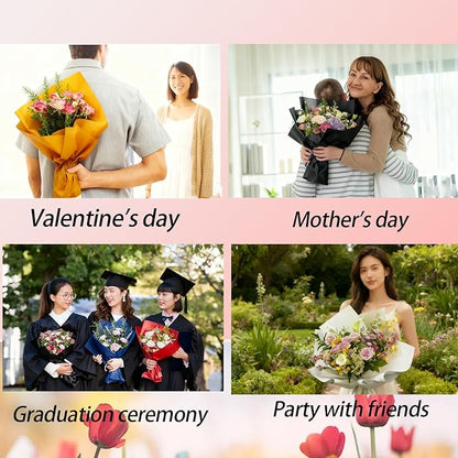 DNSGOOR 548Pcs Flower Wrapping Paper Kit with 200Sheets Waterproof Bouquet Wrapping Paper Decor Crowns 3D Butterfly Bouquet Pins Ribbons for Valentines Graduation Birthday Home Party