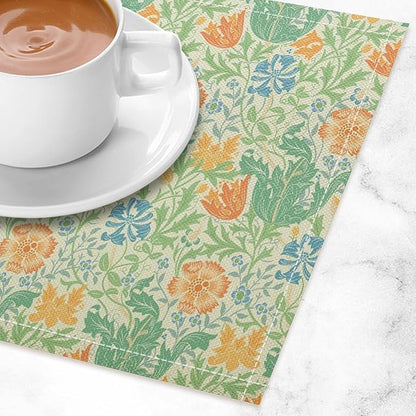 William Morris Placemats Boho Rural Farmhouse Vintage Floral Art Printed Dining Table Mats Set of 4 for Home Kitchen Holiday Picnic Party Decor 12x18in