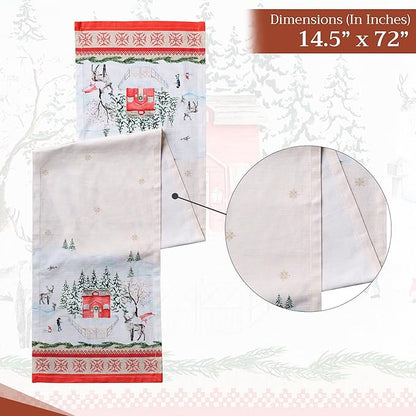Maison d' Hermine Table Runner 100% Cotton Single Layer Table Runners 72 inches Long for Thanksgiving Christmas Decorations Home Kitchen Dining Party Wedding (Rural Christmas, 14.5" x 72")