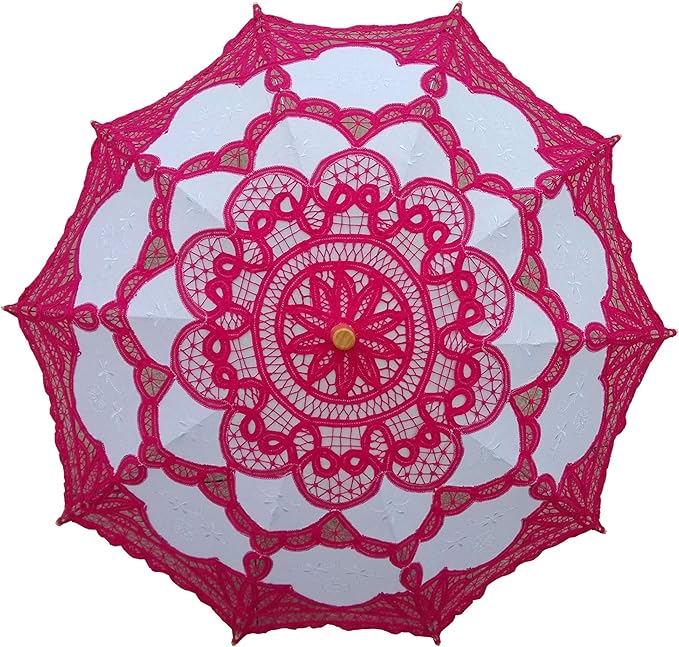 Handmade Fuchsia and White Lace Parasol Umbrella Wedding Bridal 30 Inch Adult Size