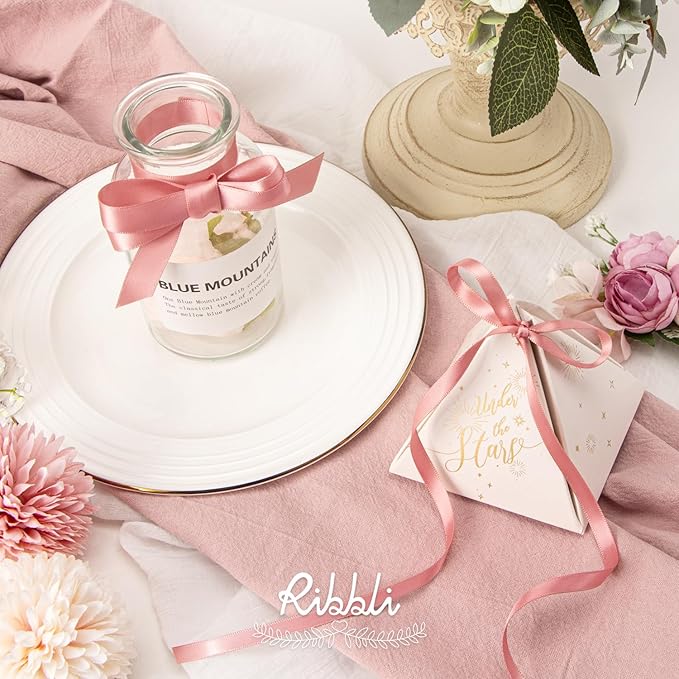 Ribbli Rose Gold Satin Ribbon Double Faced Satin 1/2 inch x Continuous 50 Yards-Rose Gold Ribbon for Gift Wrapping Crafts Wedding Decoration Bows Bouquet Floral Arrangement