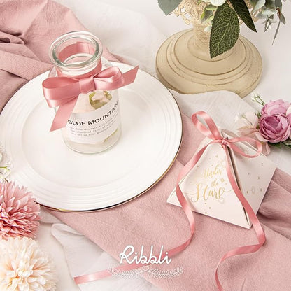 Ribbli Rose Gold Satin Ribbon Double Faced Satin 1/2 inch x Continuous 50 Yards-Rose Gold Ribbon for Gift Wrapping Crafts Wedding Decoration Bows Bouquet Floral Arrangement