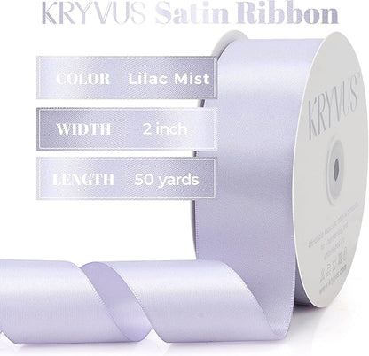 Lilac Mist Satin Ribbon, Double Faced 2 Inch X 50 Yards Lilac Mist Ribbon, Premium Satin Ribbon for Gift Wrapping, Crafts, Hair Bow Making, Sewing, Flower Bouquet, Wedding Party Decor