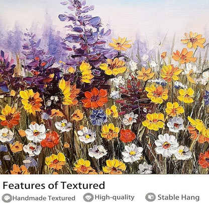 Ardemy Wildflower Wall Art Canvas Living Room Framed Daisy Floral Large Colorful Pictures Wall Decor Textured Purple Paintings Artwork for Walls Bedroom Home Office, 48"x24"