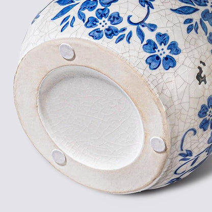 Blue and White Ceramic Vase for Flowers,9 inch Rustic Vintage Chinoiserie Vases Home Decor, Farmhouse Decor, Shelf, Living Room, Bedroom, Table Decoration
