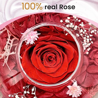 Birthday Gifts for Women,Eternal Preserved Real Rose with Scented Candle(Vinilla9Pcs+Rose9Pcs),Preserved Rose in Glass Dome, Christmas Valentine Mothers Day Gifts for Her Mom Girlfriend,Home Decor