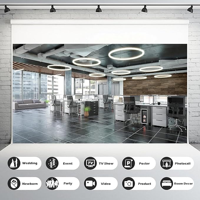 Modern Office Backdrop Video Conference Elegant Business Office Interior Brick Wall Virtual Photography Background Home Offices Live Video Zoom Calls Photoshoot Studio Background Props 10x8ft