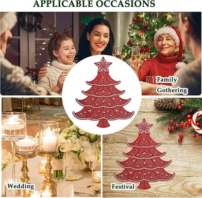 Lot of 6 Christmas Placemats, Placemats Decorations Table Mats Hollow Out Vinyl Place Mats for Dining Table Setting Kitchen Table Mats Christmas Decoration (Red Christmas Tree)