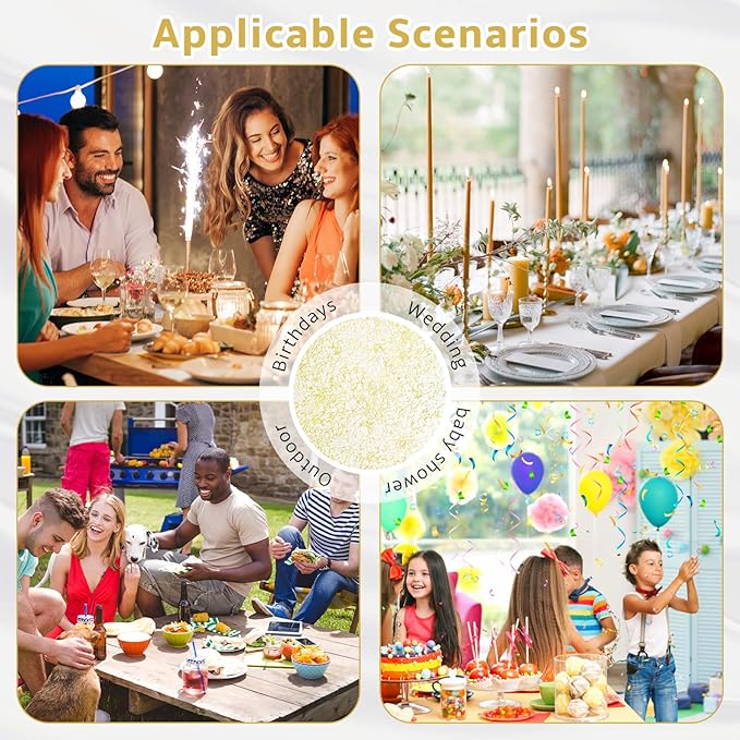 Hysenm 100 Pcs Disposable Gold Placemats Set Metallic 13 Inch Round Table Doilies, Ultra-Thin Messy Lines Disposable Placement Mats for Home Decoration Dining Table Wedding Birthday Party