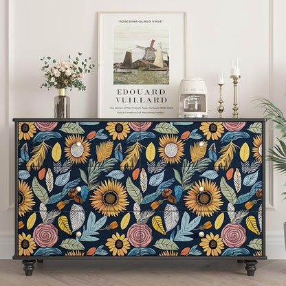 Blue Boho Wallpaper Peel and Stick,Vintage Floral Contact Paper 17.5" x 118", Retro Paisley Flower Botanical Wall Paper Self Adhesive Removable Waterproof for Bathroom Shelves Cabinet Table Decoration