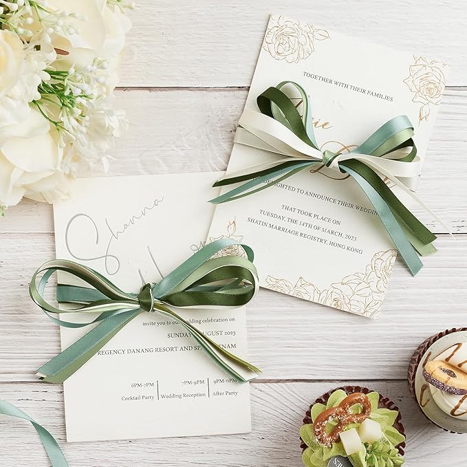 3/8 Inch Green Satin Ribbon, 4 Rolls Total 40 Yards, Double Faced Mixed Green Thin Ribbon for Gift Wrapping, Flower Bouquets, Crafts, Wedding Christmas Decorations