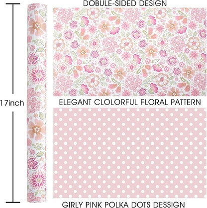 MAYPLUSS Pink Gift Wrapping Paper, Reversible Mother's Day Wrapping Paper, Romantic Pink Floral Premium Girl Gift Wrap Paper for Wedding, Bridal Shower, Valentine's Day, Birthday, (17Inch X 33Feet)