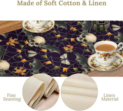 Gothic Table Runner,Vintage Moth Skull Bat Print Table Runner for Home Kitchen Table Dining Garden Farmhouse Wedding Party Decor 13x60 Inch