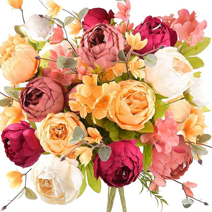 FiveSeasonStuff Vintage Artificial Peonies Silk Flowers and Hydrangeas for Wedding Bridal Home Décor – Beautiful Floral Centerpiece Arrangement Decoration with 2 Bouquets (Country Delightful)