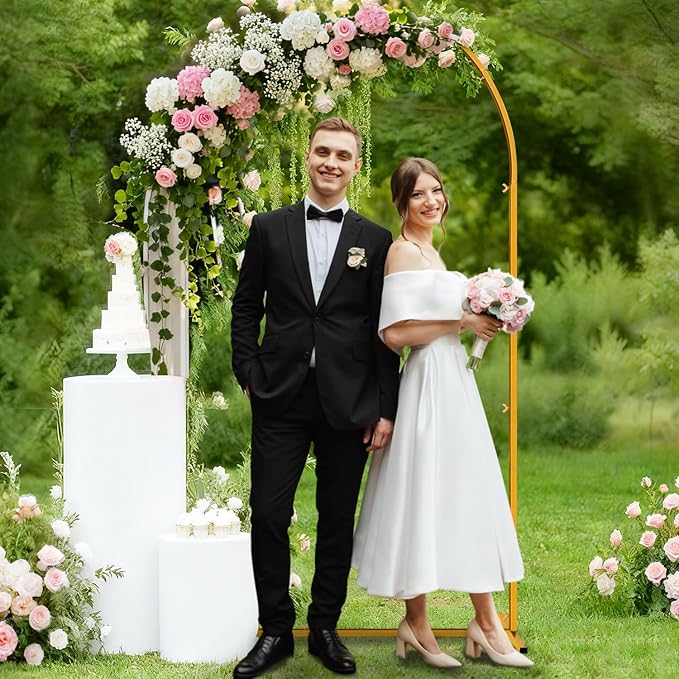 7.2 FT Wedding Arch Backdrop Stand, Gold Metal Arch Backdrop Stand for Wedding Party Ceremony Birthday Bridal Baby Shower Photo Booth Garden Floral Balloon Arches Decoration