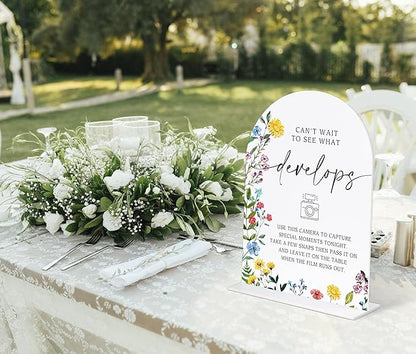 Acrylic Wedding Signs Can't Wait To See What Develops, Photo Guest Book Sign, 6x8" Floral Themed Arch Acrylic Table Decor, Love Is In Bloom Decorations for Bridal Shower Engagement Party
