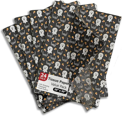 Halloween Ghosts Printed Tissue Paper for Gift Bags or Boxes and Wrapping - Bulk Fall Decorative Art Tissue Paper for Packaging and Gifting | 24 Sheets 20" x 30"