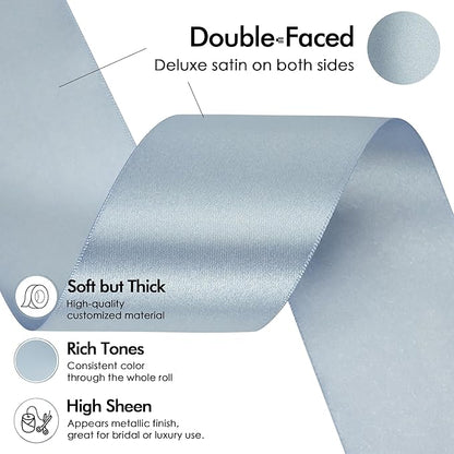 MEEDEE Slate Blue Satin Ribbon 2 inch Slate Blue Ribbon Double Faced Satin Ribbon Dusty Blue Satin Ribbon by 25 Yards Dusty Blue Ribbon for Christmas Tree, Satin Weddings, Flower Bouquet