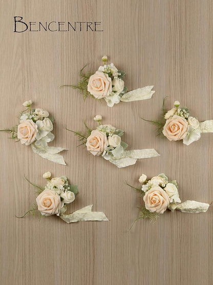 Blush Corsage for Wedding(Set of 6),Wrist Corsage for Woman,for Prom,Party Prom Hand Flower Decor,Mother of The Bride Corsage