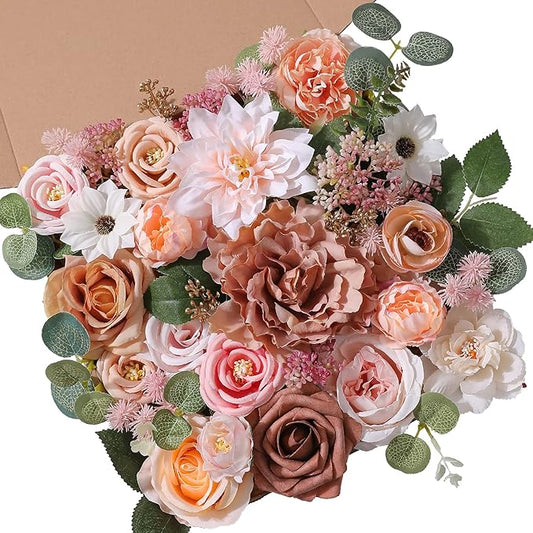 Serra Flora Artificial Flowers Combo Box Set Faux Flowers Bulk Flower Leaf with Stems for DIY Wedding Bouquets Centerpieces Baby Shower Party Home Decorations(Champagne Pink)