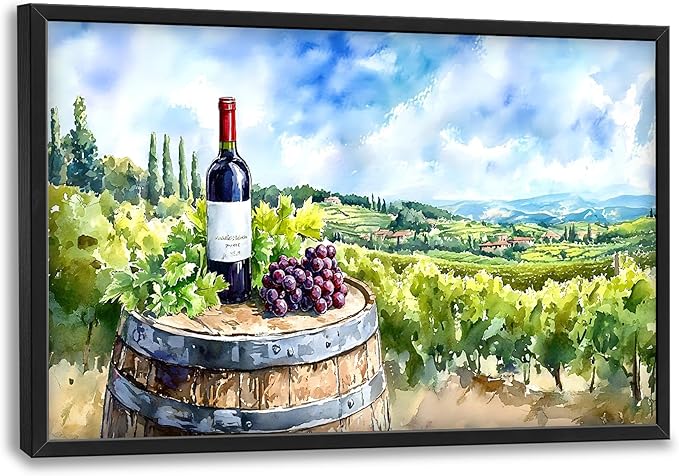 Vintage Red Wine Large Wall Art Framed Rustic Wall Decor for Living Room Country Grape Pictures Oversized Canvas Print Painting Modern Extra Large Framed Artwork for Bedroom Office Home Decor 36"x24"