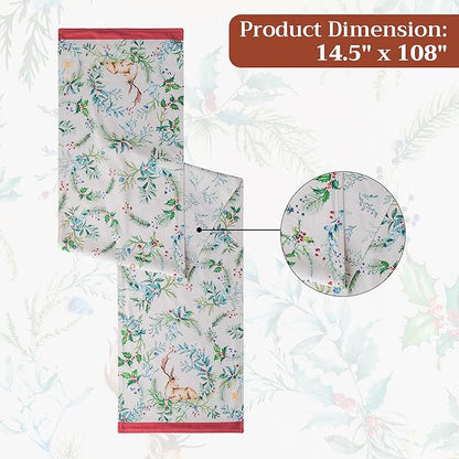 Maison d' Hermine Table Runner 100% Cotton Double Layer Table Runners 108 inches Long for Thanksgiving Christmas Decorations Home Kitchen Dining Party Wedding (Holly Time, 14.5" x 108")