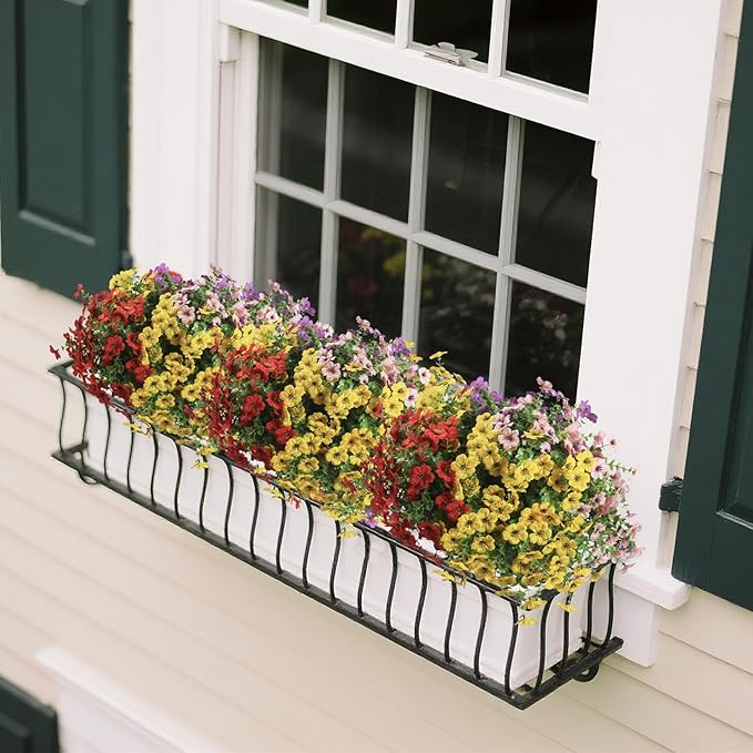Artificial Flowers for Outdoor Indoor Garden Home Decoration, Faux Flower Daisy with Eucalyptus Leaves Fake Plants Greenery Boxwood Porch Patio, 12 Bundles