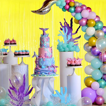 Keyali 2 Pack 3.3 * 8.3 ft Foil Curtain Metallic Tinsel Fringe Curtains Photo Booth Props Backdrop for Birthday Wedding Engagement Baby Shower Christmas Holiday Celebration Party，Macaron Yellow