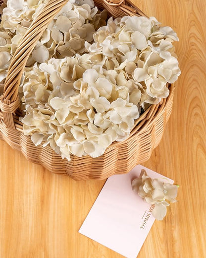 DuHouse 8.7" Silk Hydrangea Flower Heads with Stems Fake Hydrangeas Flowers for DIY Wedding Centerpiece Home Decor, Pack of 6(Sand)