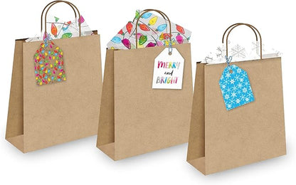 Pro Supply Global 24 Count of 2.5 Inch x 3 Inch Pre Strung Chirstmas Lights Gift Tag Assorted Printed Designs on Large Cardstock Gift Hang Tags - Ideal to Use on Bags