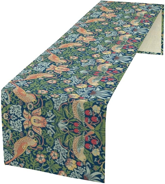 William Morris Floral Table Runner, Vintage Flowers Green Botanical Printed Table Runner for Home Kitchen Dining Table Decoration,13x90 Inch